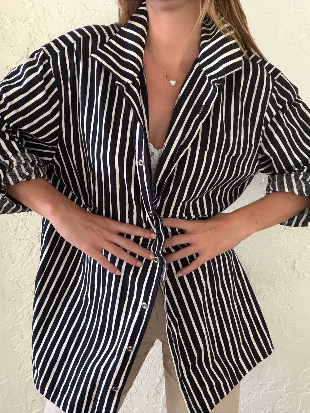 Marimekko Black & White Vertical Stripe Button-Down Shirt